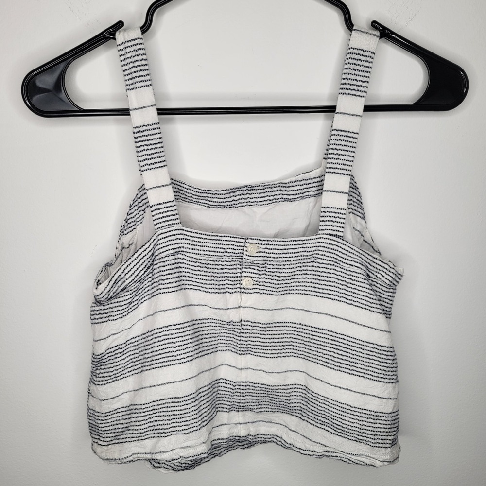 Nordstrom Cropped Tank Top Large White‎ Black Stripe Shirt Basic Summer Layer